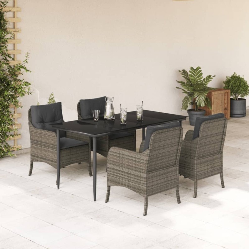 vidaXL Set comedor de jardín 5 piezas con cojines ratán sintético gris vidaXL Set comedor de jardín 5 piezas con cojines ratán sintético gris
