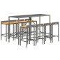 vidaXL Mesa bar y taburetes jardín 9 pzas madera acacia ratán PE gris vidaXL Mesa bar y taburetes jardín 9 pzas madera acacia ratán PE gris