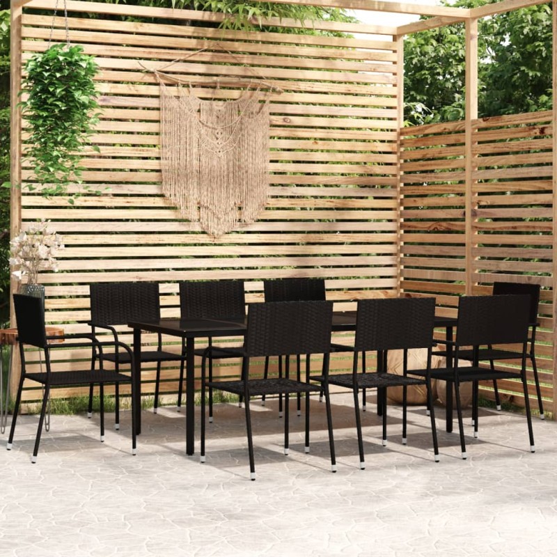 vidaXL Juego de comedor de jardín 9 piezas negro vidaXL Juego de comedor de jardín 9 piezas negro