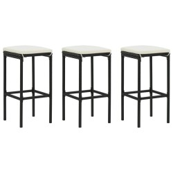 vidaXL Taburetes de cocina con cojines 3 uds ratán sintético negro