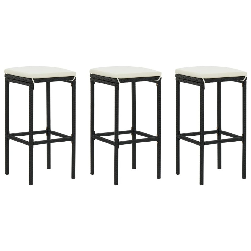 vidaXL Taburetes de cocina con cojines 3 uds ratán sintético negro vidaXL Taburetes de cocina con cojines 3 uds ratán sintético negro