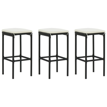 vidaXL Taburetes de cocina con cojines 3 uds ratán sintético negro
