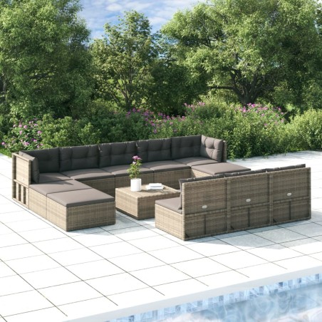 vidaXL Set de muebles de jardín 11 pzas y cojines ratán sintético gris