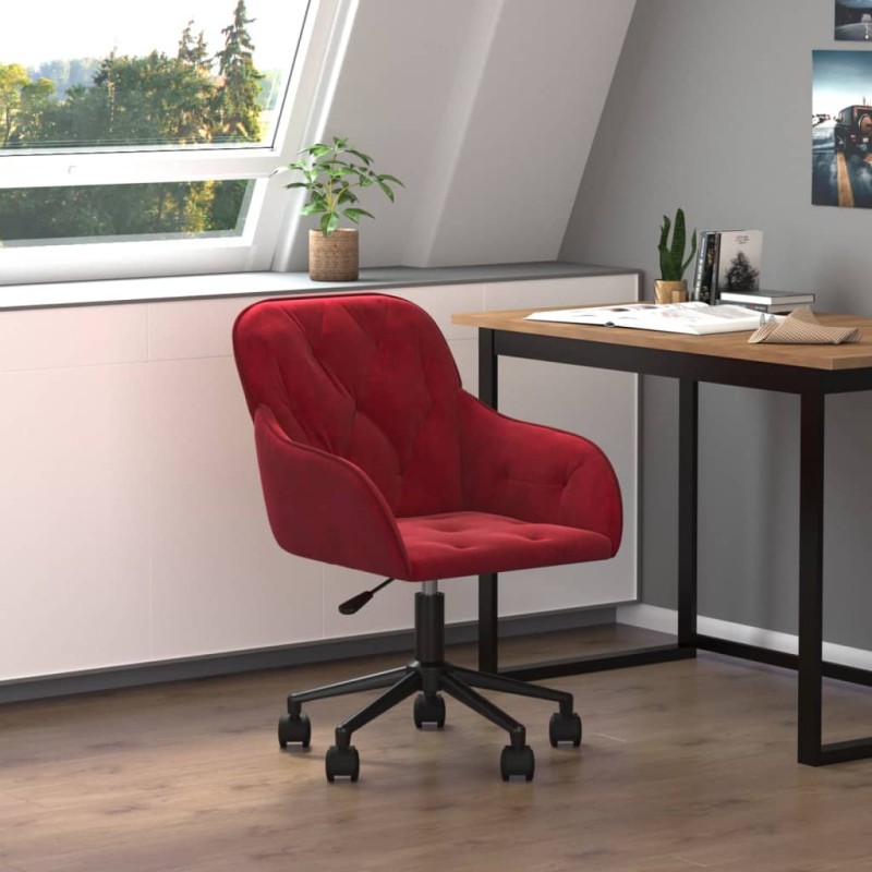 vidaXL Silla de oficina giratoria de terciopelo rojo tinto vidaXL Silla de oficina giratoria de terciopelo rojo tinto