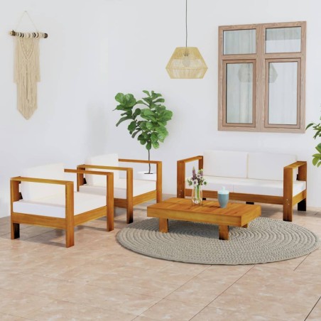 vidaXL Muebles de jardín 4 pzas cojines crema madera de acacia 