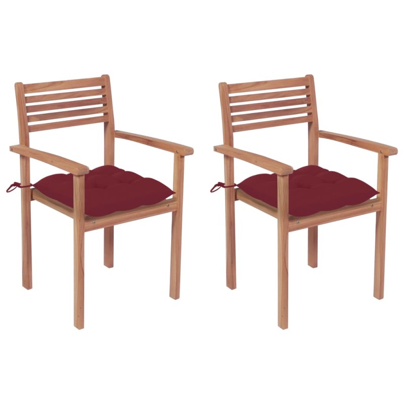 vidaXL Sillas de jardín 2 uds madera de teca con cojines rojo tinto vidaXL Sillas de jardín 2 uds madera de teca con cojines rojo tinto