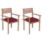 vidaXL Sillas de jardín 2 uds madera de teca con cojines rojo tinto vidaXL Sillas de jardín 2 uds madera de teca con cojines rojo tinto