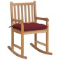 vidaXL Silla mecedora de madera maciza de teca con cojín rojo tinto vidaXL Silla mecedora de madera maciza de teca con cojín rojo tinto