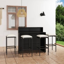 vidaXL Juego de muebles de bar de jardín de 5 piezas y cojines negro