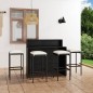 vidaXL Juego de muebles de bar de jardín de 5 piezas y cojines negro