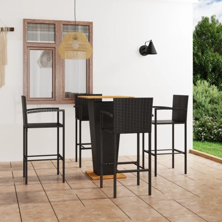 vidaXL Conjunto de bar para jardín 5 piezas negro