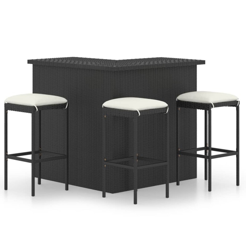 vidaXL Set de bar para jardín 4 pzas y cojines ratán sintético negro vidaXL Set de bar para jardín 4 pzas y cojines ratán sintético negro