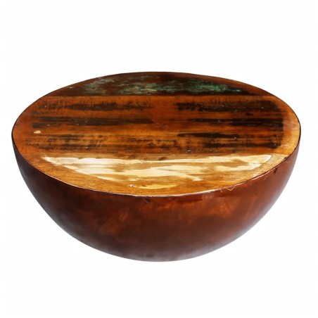 vidaXL Mesa de centro forma cuenco base acero madera maciza reciclada 