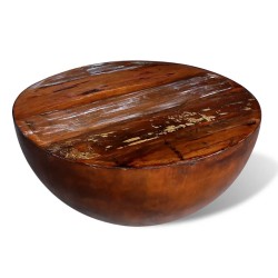 vidaXL Mesa de centro forma cuenco base acero madera maciza reciclada 