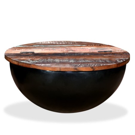 vidaXL Mesa de centro de madera maciza reciclada negra en forma de bol