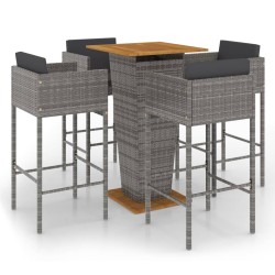 vidaXL Set muebles de bar jardín 5 pzas y cojines ratán sintético gris