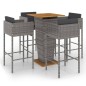 vidaXL Set muebles de bar jardín 5 pzas y cojines ratán sintético gris vidaXL Set muebles de bar jardín 5 pzas y cojines ratán sintético gris