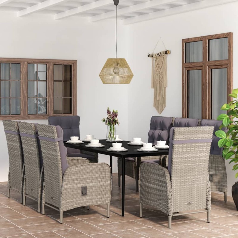 vidaXL Juego de comedor de jardín 9 piezas gris y negro vidaXL Juego de comedor de jardín 9 piezas gris y negro