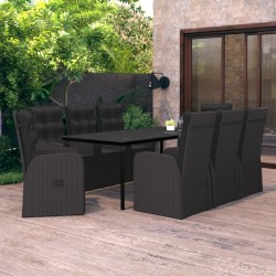 vidaXL Juego de comedor de jardín 9 piezas con cojines negro