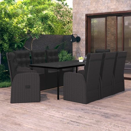 vidaXL Juego de comedor de jardín 9 piezas con cojines negro