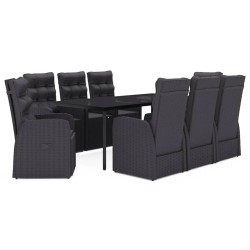 vidaXL Juego de comedor de jardín 9 piezas con cojines negro