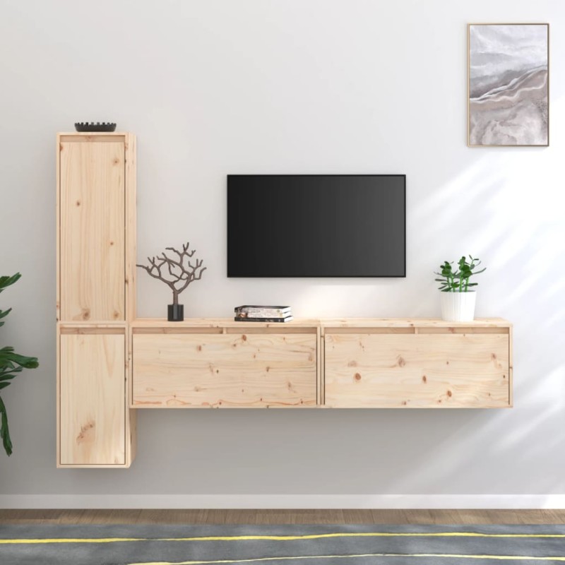 vidaXL Muebles para TV 4 piezas madera maciza de pino