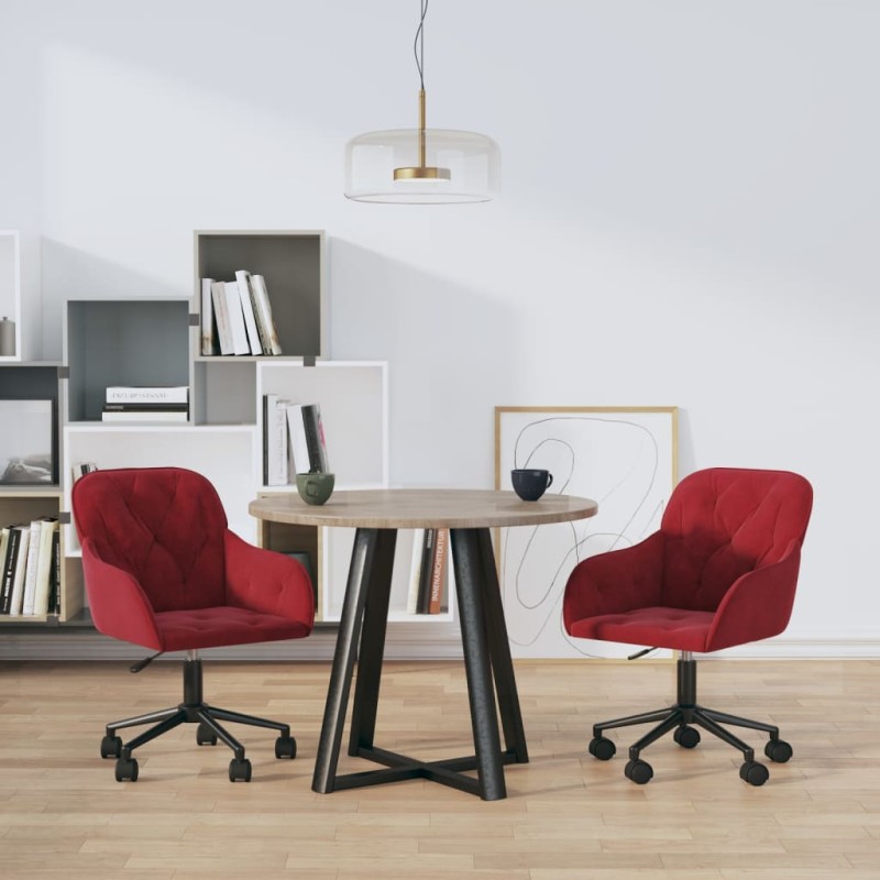 vidaXL Sillas de comedor giratorias 2 unidades terciopelo rojo tinto vidaXL Sillas de comedor giratorias 2 unidades terciopelo rojo tinto