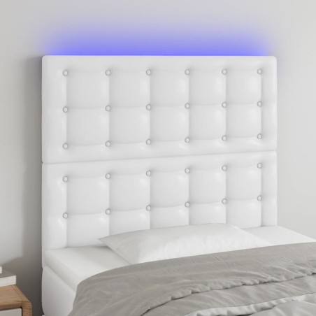 vidaXL Cabecero con luces LED cuero sintético blanco 80x5x118/128 cm