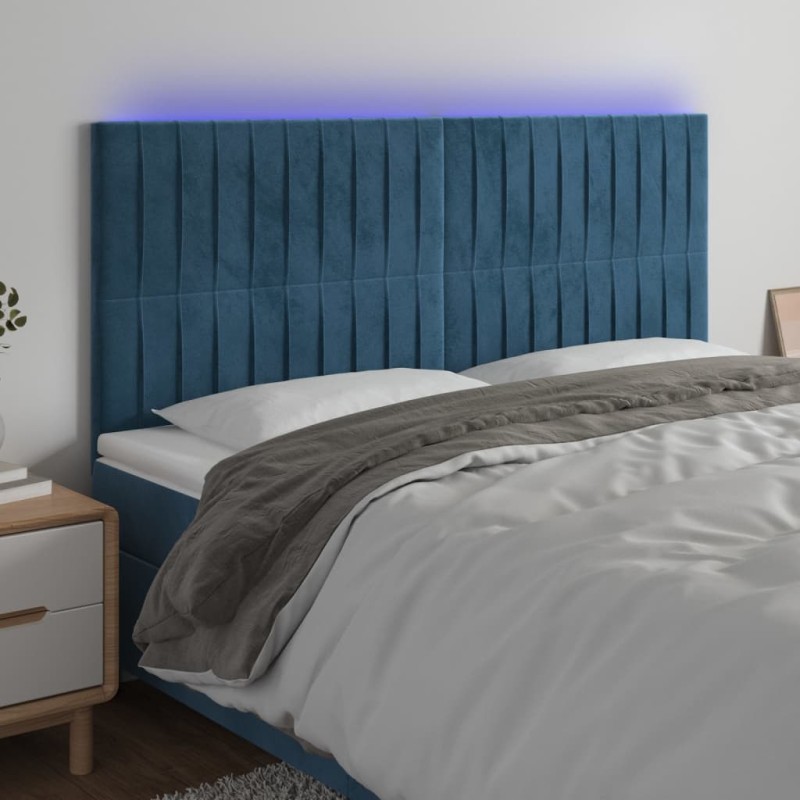 vidaXL Cabecero con luces LED terciopelo azul oscuro 180x5x118/128 cm vidaXL Cabecero con luces LED terciopelo azul oscuro 180x5x118/128 cm