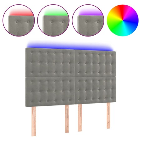 vidaXL Cabecero con luces LED terciopelo gris claro 144x5x118/128 cm