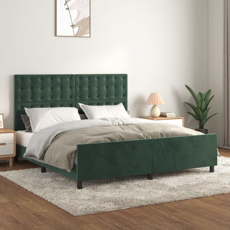 vidaXL Estructura cama con cabecero terciopelo verde oscuro 160x200 cm vidaXL Estructura cama con cabecero terciopelo verde oscuro 160x200 cm