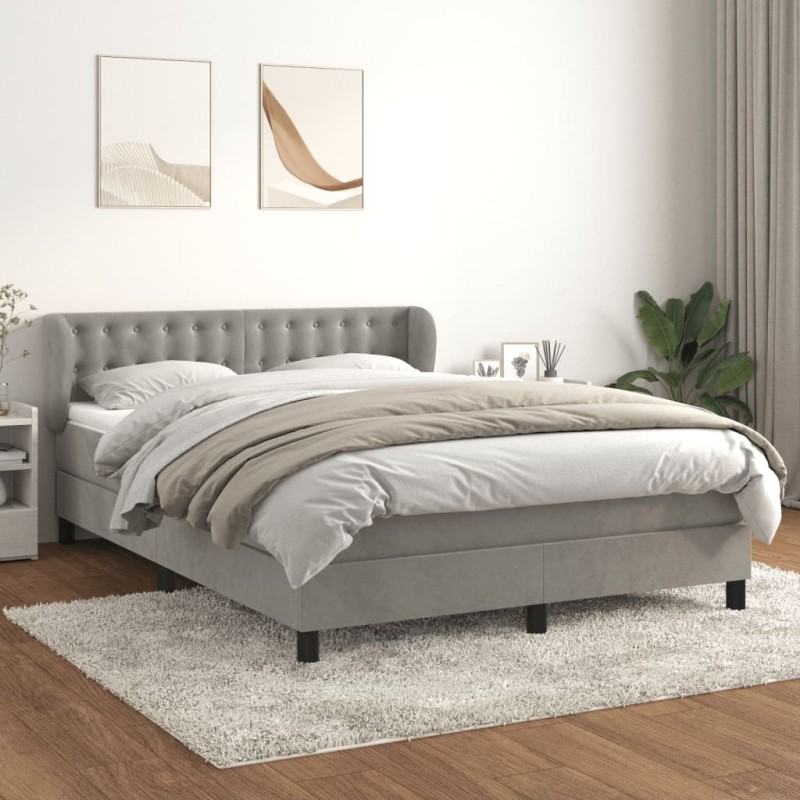 vidaXL Cama box spring con colchón terciopelo gris claro 140x190 cm vidaXL Cama box spring con colchón terciopelo gris claro 140x190 cm