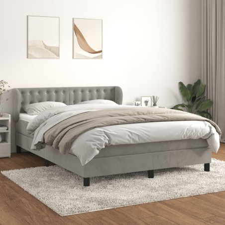 vidaXL Cama box spring con colchón terciopelo gris claro 140x190 cm