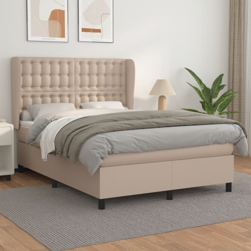 vidaXL Cama box spring con colchón cuero sintético capuchino 140x190cm vidaXL Cama box spring con colchón cuero sintético capuchino 140x190cm