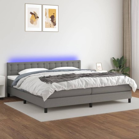 vidaXL Cama box spring colchón y luces LED tela gris claro 200x200 cm