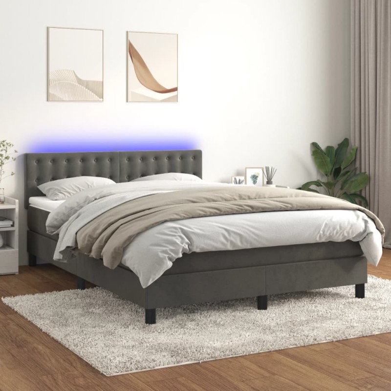 vidaXL Cama box spring colchón y LED terciopelo gris oscuro 140x190 cm vidaXL Cama box spring colchón y LED terciopelo gris oscuro 140x190 cm
