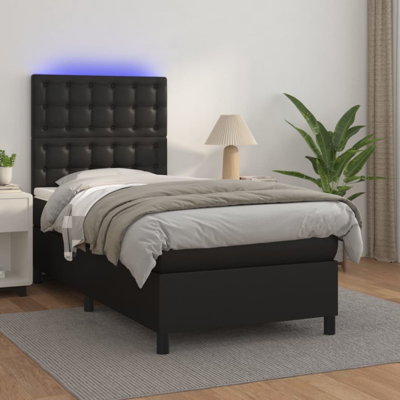 vidaXL Cama box spring y colchón LED cuero sintético negro 80x200 cm vidaXL Cama box spring y colchón LED cuero sintético negro 80x200 cm