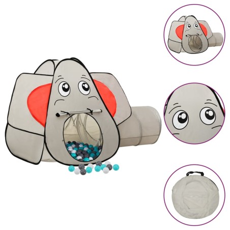 vidaXL Tienda de juegos diseño de elefante 250 bolas gris 174x86x101cm