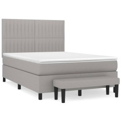 vidaXL Cama box spring con colchón tela gris claro 140x190 cm