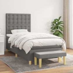 vidaXL Cama box spring con colchón tela gris oscuro 100x200 cm