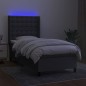 vidaXL Cama box spring colchón y luces LED tela gris oscuro 100x200 cm vidaXL Cama box spring colchón y luces LED tela gris oscuro 100x200 cm