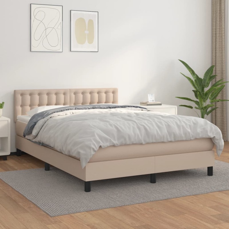 vidaXL Cama box spring con colchón cuero sintético capuchino 140x200cm vidaXL Cama box spring con colchón cuero sintético capuchino 140x200cm