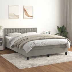 vidaXL Cama box spring con colchón terciopelo gris claro 140x190 cm