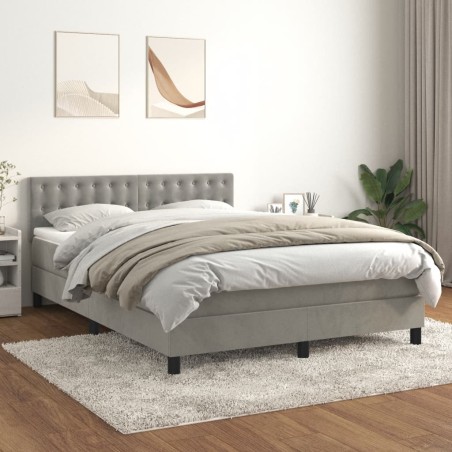 vidaXL Cama box spring con colchón terciopelo gris claro 140x190 cm