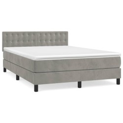 vidaXL Cama box spring con colchón terciopelo gris claro 140x190 cm