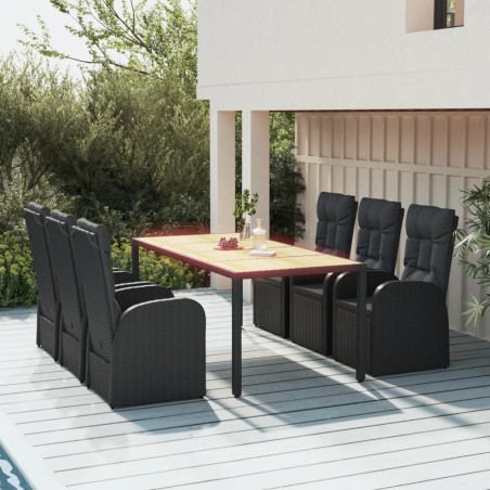 vidaXL Set de comedor de jardín 7 pzas y cojines ratán sintético negro
