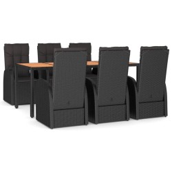 vidaXL Set de comedor de jardín 7 pzas y cojines ratán sintético negro