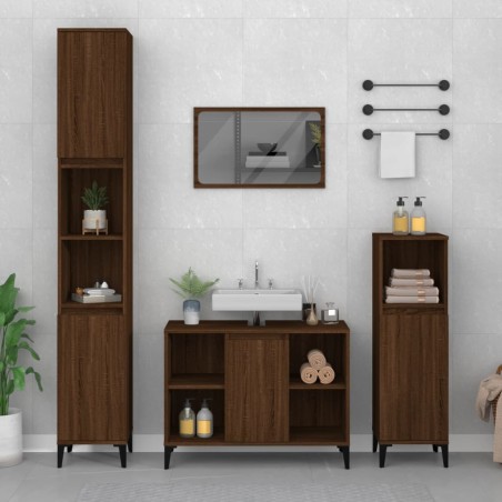 vidaXL Set de muebles baño 3 pzas madera contrachapada roble marrón