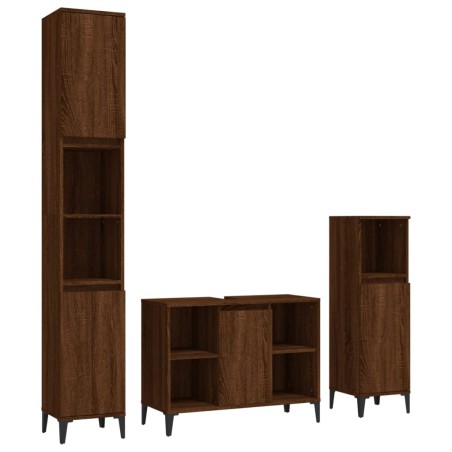 vidaXL Set de muebles baño 3 pzas madera contrachapada roble marrón