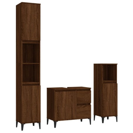 vidaXL Set de muebles de baño 3 pzas madera contrachapada roble marrón